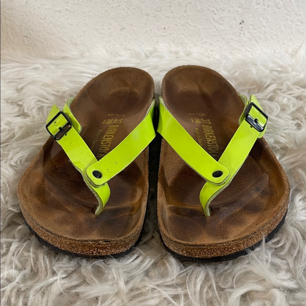 BIRKENSTOCK Adria Leather Thong Strappy Slip On Sandals Lime Green Size 37 (6) - Picture 2 of 12